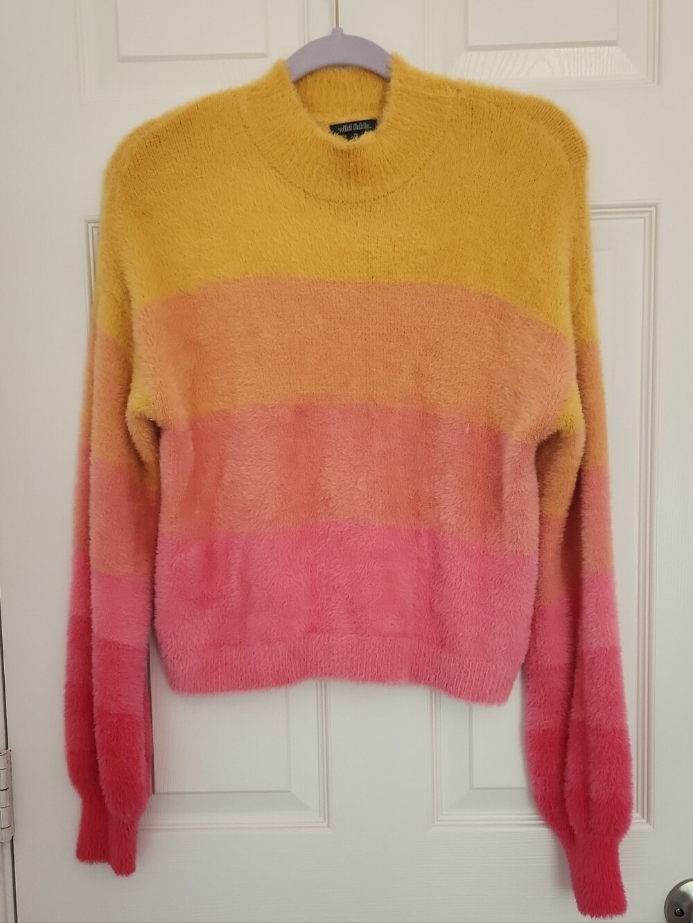 Wild Fable Cozy Colorful Fuzzy Ombre Turtleneck Sweater - Yellow Orange Pink